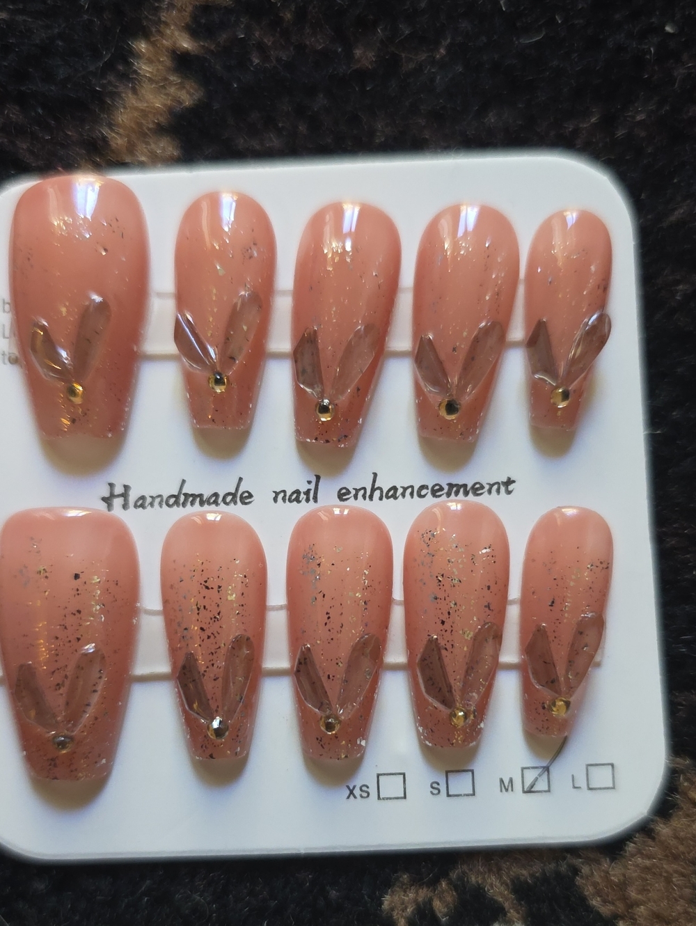 Handmade Nude Pink Press-On Nails with Gold Accent - Size Med